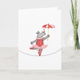 Vintage circus rhino tightrope ballerina card
