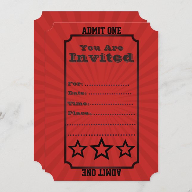 Vintage Circus Stationary Invitation Admit One (Front/Back)