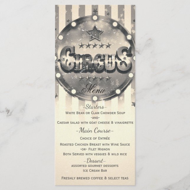 Vintage Circus Striped Stripes Custom Party Menu (Front)
