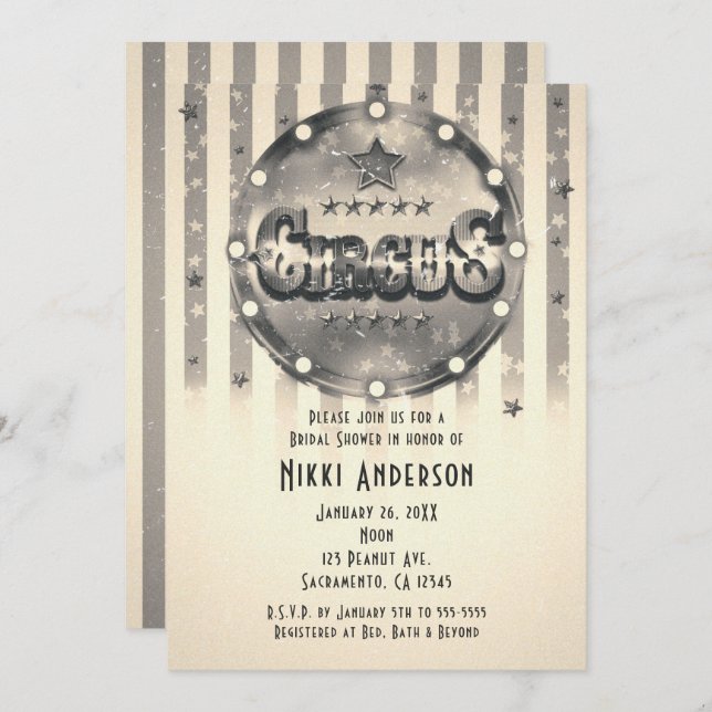 Vintage Circus Striped Stripes Party Invitations (Front/Back)