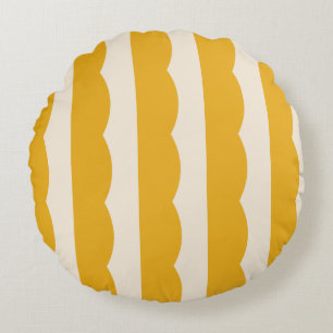 Vintage Circus Tent Mustard Yellow Scalloped Strip Round Cushion