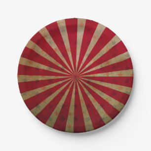 Vintage Circus Tent Stars Red Lines Carnival Paper Plate