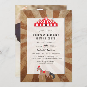 Vintage Circus Themed Birthday Party Photo Invitation