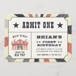 Vintage Circus Ticket Birthday Party Invitation