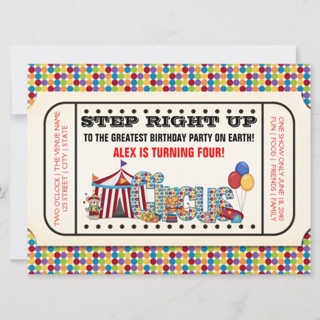 Vintage Circus Ticket Birthday Party Invitation (Front)