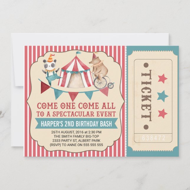 Vintage Circus Ticket Birthday Party Invitation (Front)