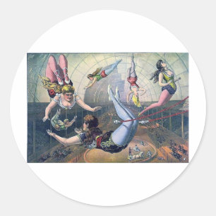 Vintage CIRCUS trapeze horses arena Classic Round Sticker