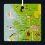 Vintage Citrus County Florida Map Ornament<br><div class="desc">It's a retro,  vintage colourfully illustrated map of Florida's central region - Citrus County - repurposed on an ornament.</div>