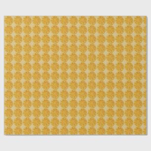 Vintage Citrus Slice Pattern in Golden Yellow Wrapping Paper