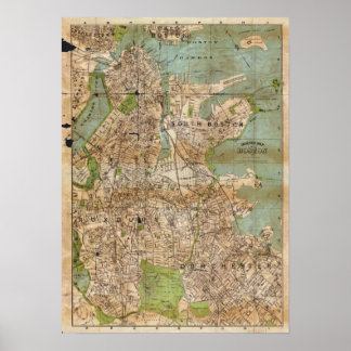 Vintage City Map of Boston, Massachusetts MA USA Poster