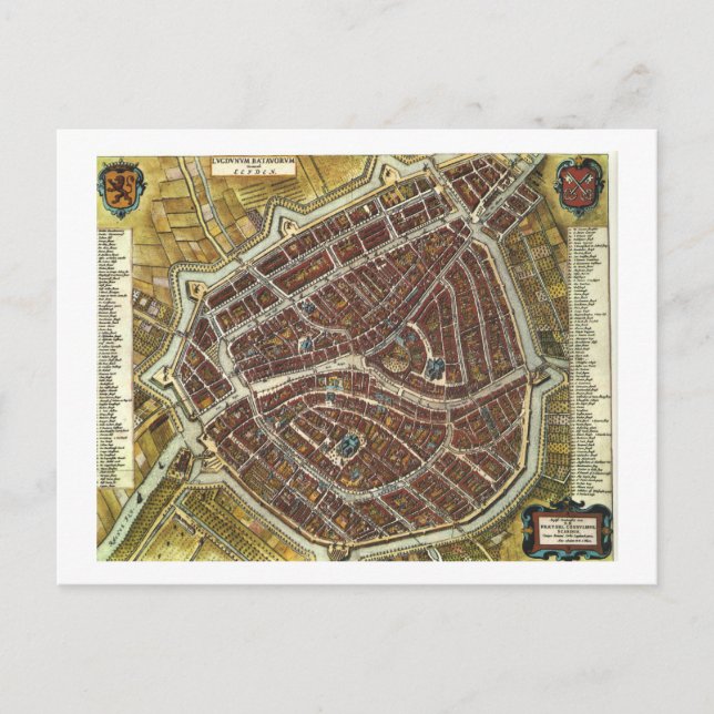 Vintage city map of Leiden Postcard (Front)