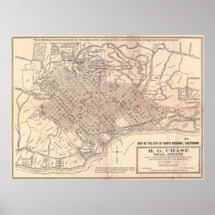 Vintage City Map of Santa Barbara California 1930 Poster