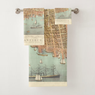Vintage City of San Francisco Restored Map, 1878 Bath Towel Set