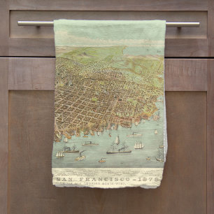 Vintage City of San Francisco Restored Map, 1878 Tea Towel