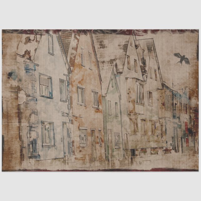 Vintage City Parchment Decoupage Tissue Paper (Front)
