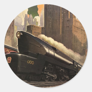 Vintage City, T1 Duplex Train on Railroad Tracks Classic Round Sticker