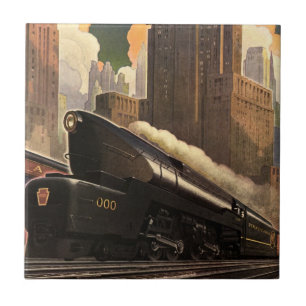 Vintage City, T1 Duplex Train on Railroad Tracks Tile