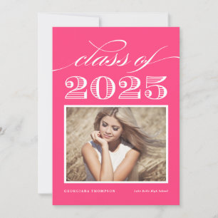 Vintage Class of 2024 Hot Pink Photo Graduation Invitation