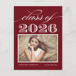 Vintage Class of 2025 Burgundy Photo Graduation Postcard