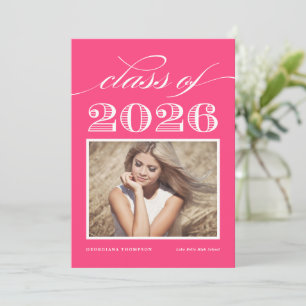 Vintage Class of 2025 Magenta Photo Graduation Invitation