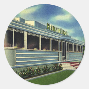 Vintage Classic 50s Retro Restaurant Pelican Diner Round Sticker