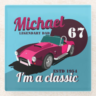 Vintage classic antique car legendary dad name glass coaster