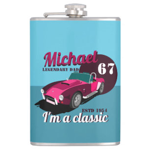 Vintage classic antique car legendary dad name   hip flask