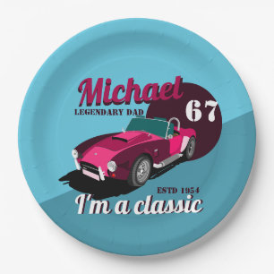 Vintage classic antique car legendary dad name paper plate