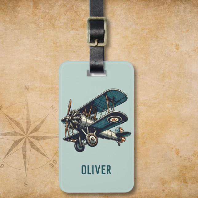 Vintage Classic Biplane Personalised Luggage Tag (Creator Uploaded)