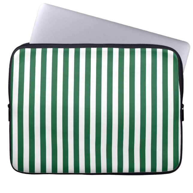 Vintage Classic Bottle Green & White Stripes Laptop Sleeve (Front)