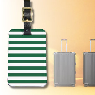 Vintage Classic Bottle Green & White Stripes Luggage Tag