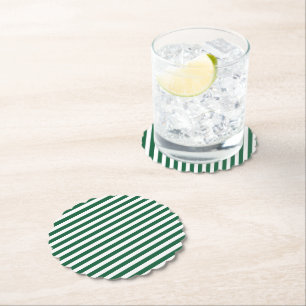 Vintage Classic Bottle Green & White Stripes Paper Coaster