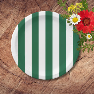 Vintage Classic Bottle Green & White Stripes Paper Plate