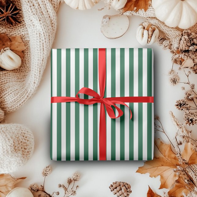 Vintage Classic Bottle Green & White Stripes Wrapping Paper (Creator Uploaded)