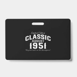 Vintage Classic Car 1951 70th Birthday ID Badge