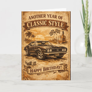 Vintage Classic Car Birthday Card for men
