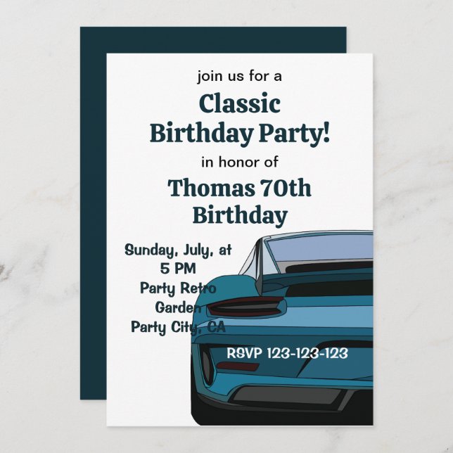 Vintage Classic Car Birthday Party Invitation (Front/Back)