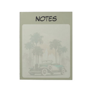 Vintage Classic Car Palm Trees Sage Green Notepad