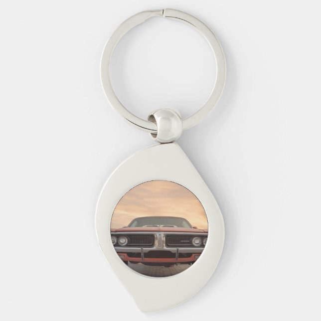 Vintage Classic Car Sunset View Key Ring (Front)