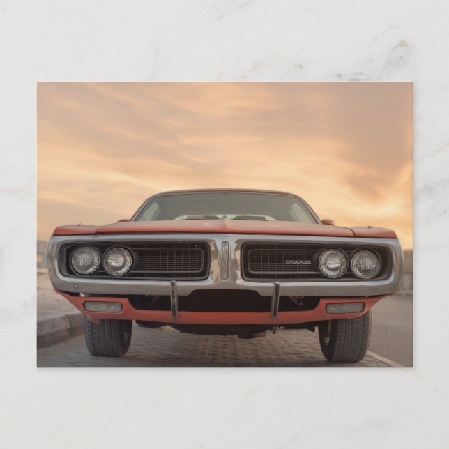 Vintage Classic Car Sunset View Postcard (Front)