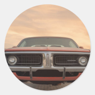 Vintage Classic Car Sunset View Round Sticker