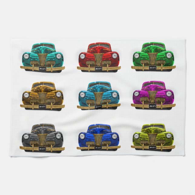 Vintage classic car tea towel (Horizontal)