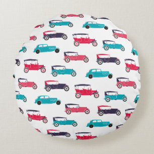 Vintage Classic Cars Pattern Round Cushion