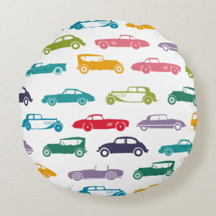 Vintage Classic Cars Pattern Round Cushion