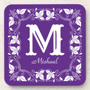Vintage Classic Floral Personalised Monogram Name  Coaster