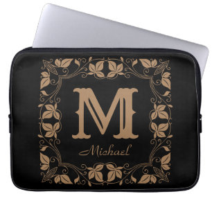 Vintage Classic Floral Personalised Monogram Name  Laptop Sleeve
