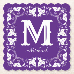 Vintage Classic Floral Personalised Monogram Name Paper Coaster