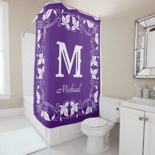 Vintage Classic Floral Personalised Monogram Name  Shower Curtain