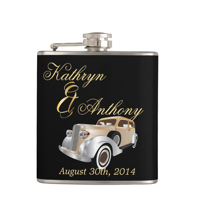 Vintage Classic Gatsby Style Groom's Gift Hip Flask (Front)