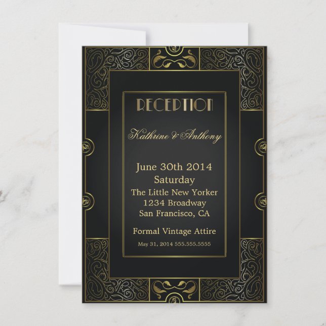 Vintage Classic Gatsby Style Reception Invitation (Front)